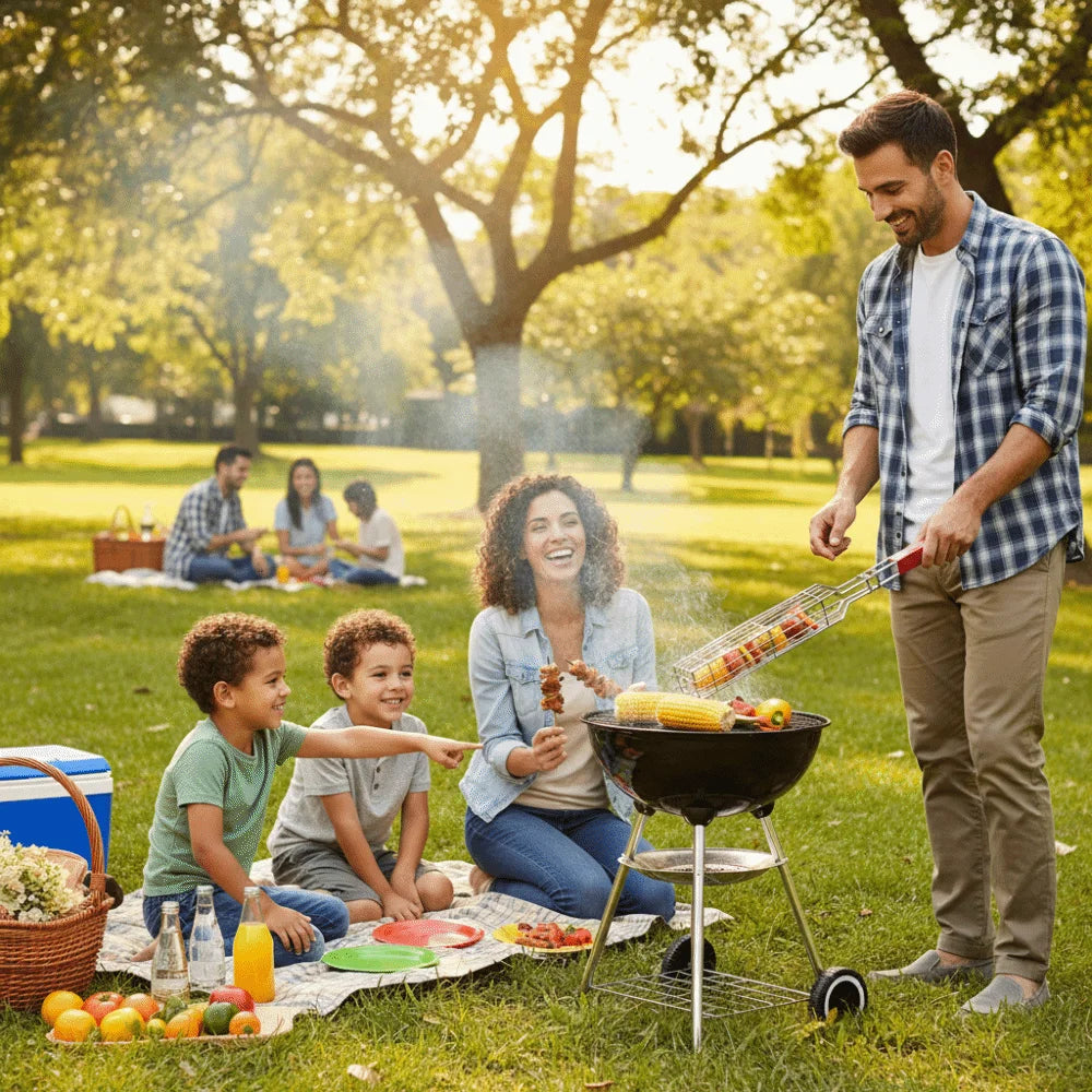 Wooden Handle BBQ Grill Basket – Nonstick Mesh Clip for Camping BBQ Grill Basket Axl