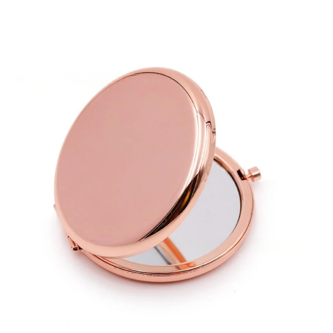 Double-Sided Folding Compact Makeup Mirror – Metal Travel Compact Makeup Mirror Axl rose gold