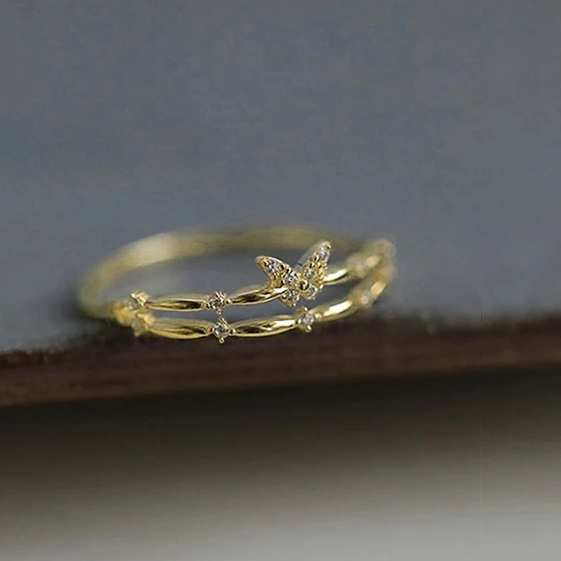 Huitan Gold Butterfly Ring Women – Cubic Zirconia Fashion Jewelry Fashion Ring Axl
