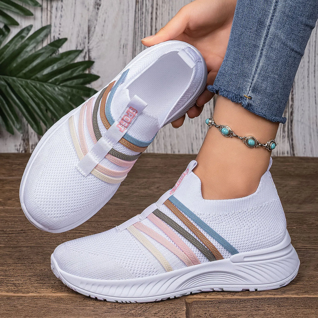 Women's Mesh Knit Striped Slip-On Platform Sneakers Women's Sneakers Axl