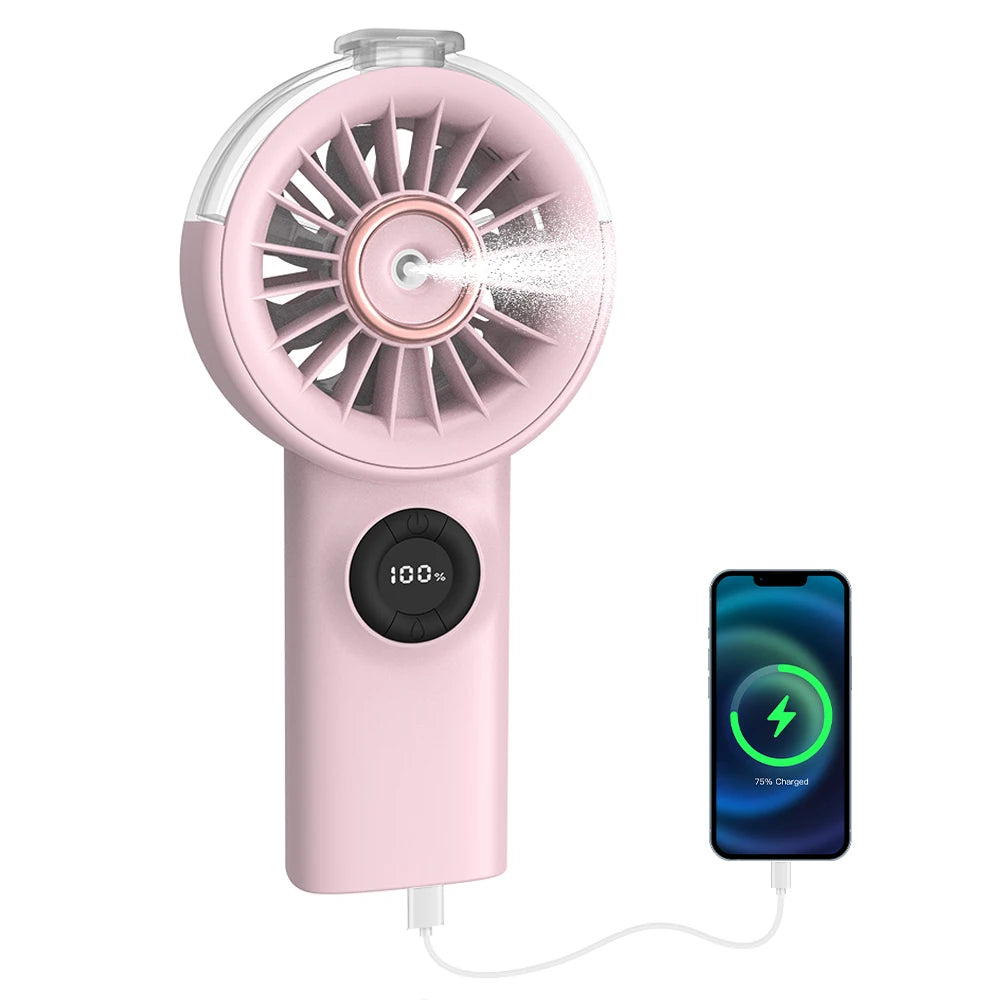 Handheld Misting Fan – 100 Speeds & Power Bank Function Handheld Misting Fan Axl pink