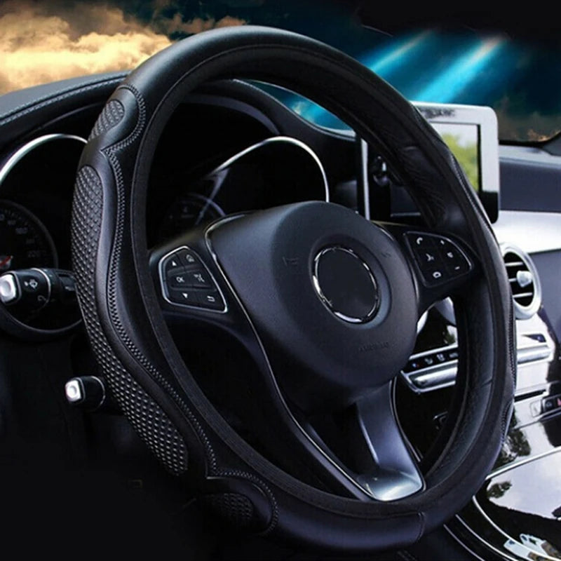 Universal Leather Steering Wheel Cover – Anti-Slip 38cm Steering Wheel Cover Axl