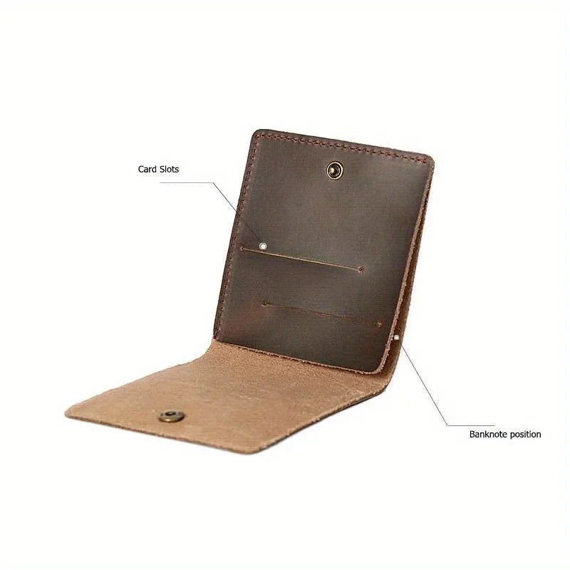 Retro Minimalist Bifold Genuine Leather Card Wallet | Men & Women Leather Bifold Wallet Axl