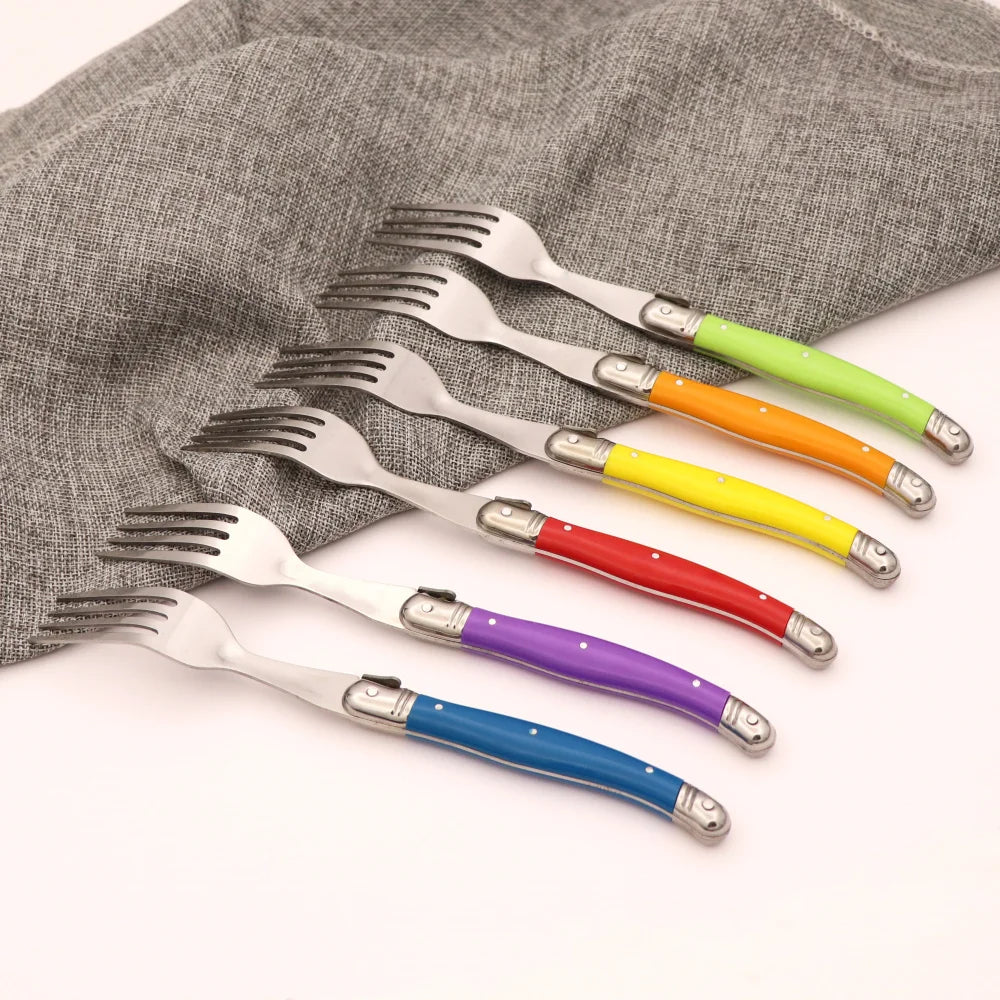6-Piece Laguiole Rainbow Steak Fork Set – Colorful Cutlery Steak Fork Set Axl