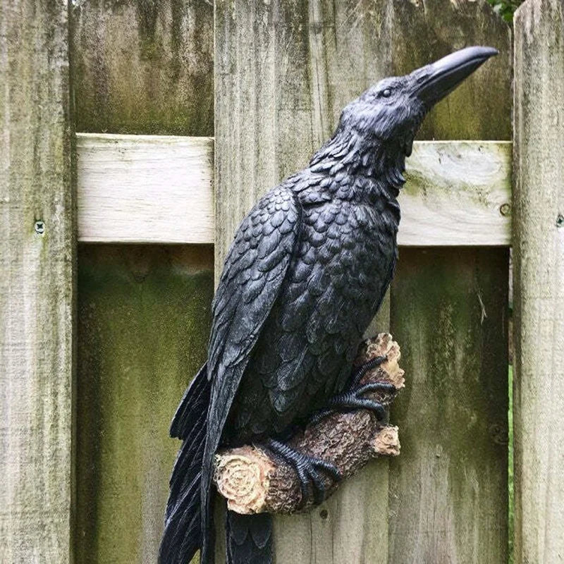 Resin Raven Crow Statue – Halloween & Garden Bird Sculpture Resin Bird Sculpture Axl