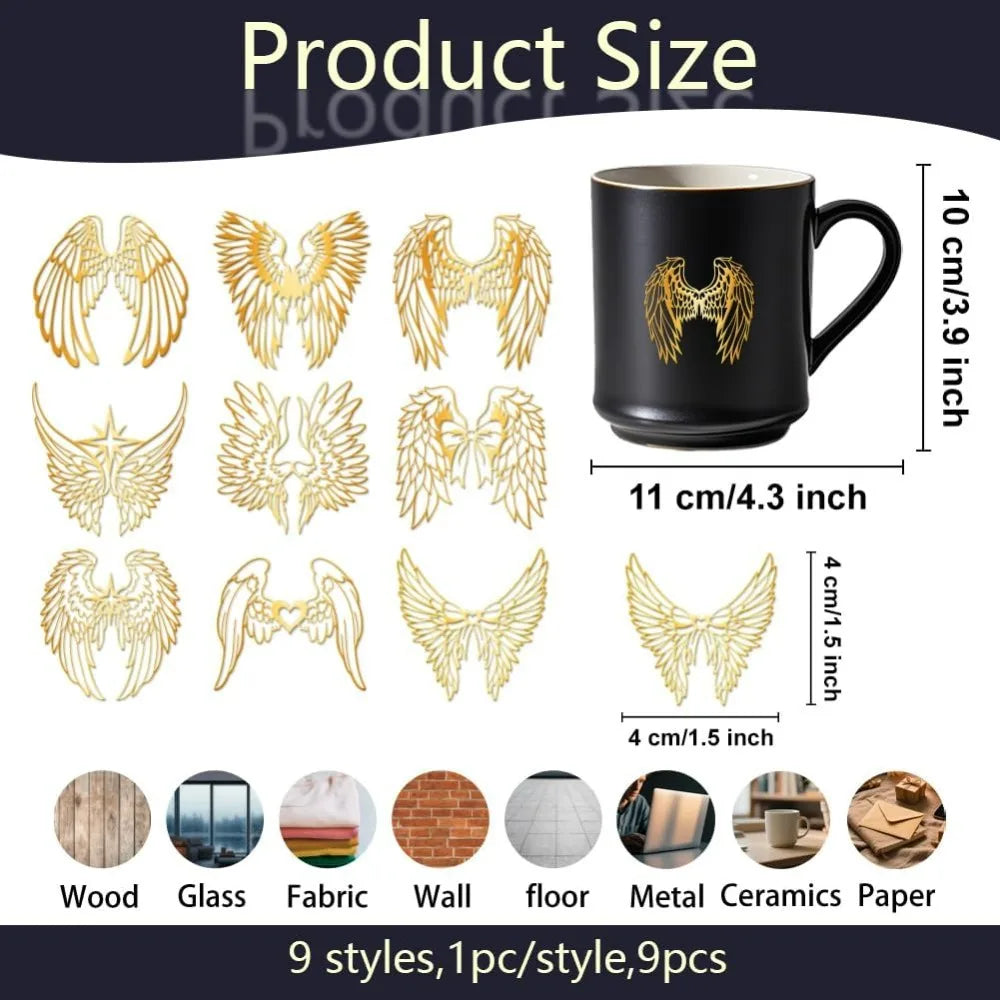 9-Piece Angel Wing Metal Stickers for Scrapbooks & DIY Crafts Craft Metal Stickers Axl