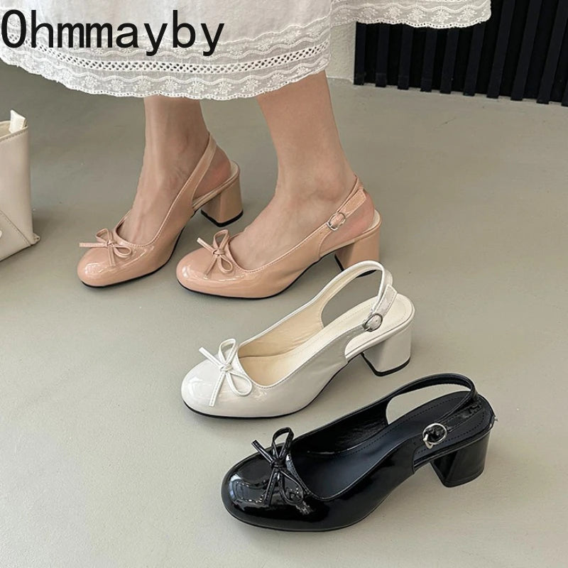 Women's Butterfly-Knot Slingback Sandals | Thick Heel Dress Pumps Slingback Dress Sandals Axl