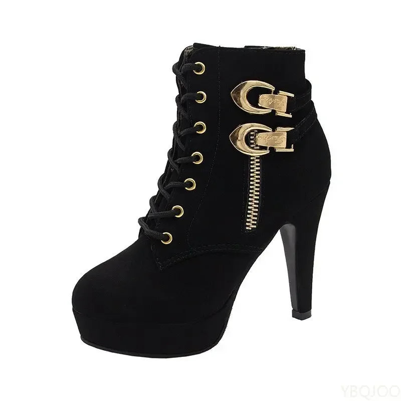 YBQJOO Plus Size Women's Ankle Boots High Heel Zip-Up Women's Ankle Boots Axl