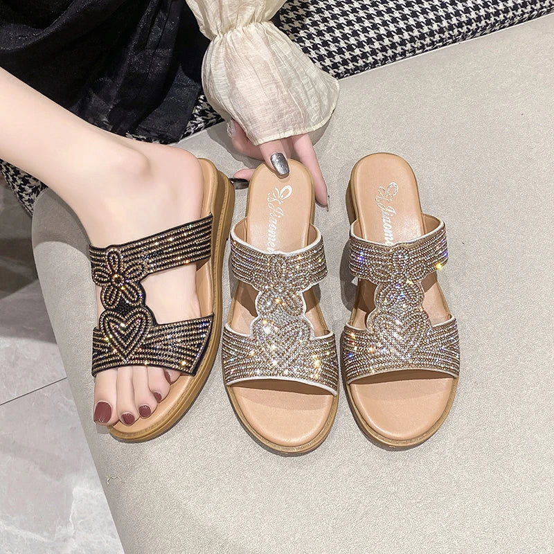 Women's Rhinestone Flat Slippers – Gladiator Summer Shoes Women's Flat Slippers Axl
