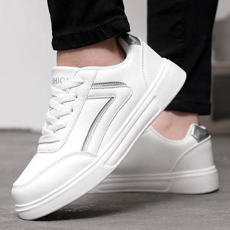 Women's White PU Leather Lace-Up Skateboard Sneakers Women's Sneakers Axl White Silver 38