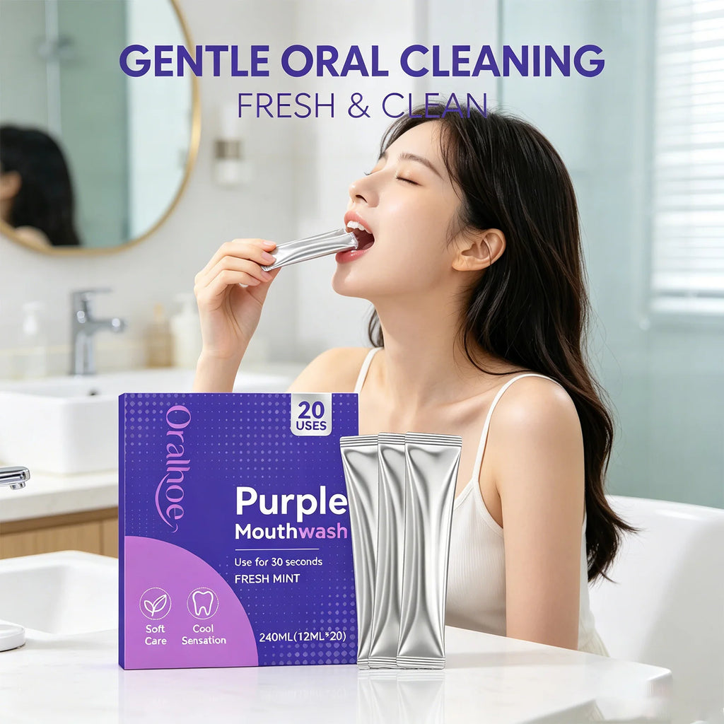 Purple Mouthwash Fresh Mint – 20 Travel Sachets No Alcohol Travel Mouthwash Axl