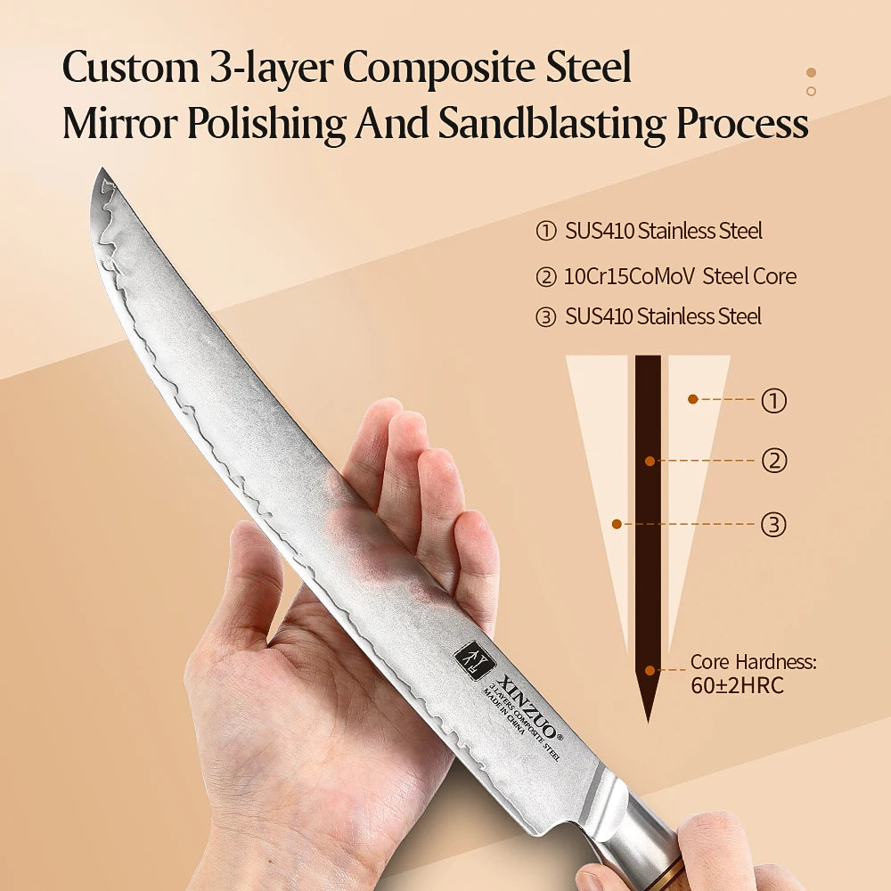 XINZUO 10-Inch Carving Knife | 10Cr15CoMoV Steel Pakkawood Carving Knife Axl