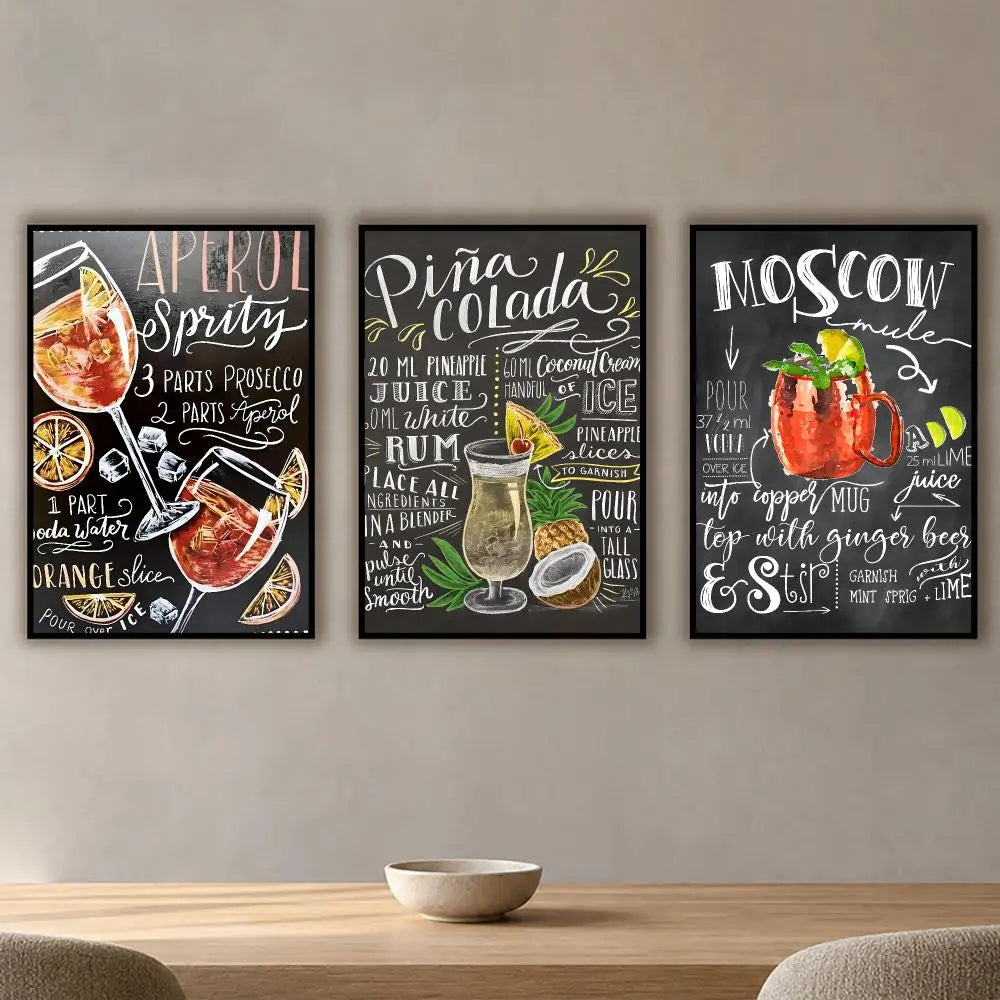 Cocktail Recipe Menu Poster – HD Waterproof PVC Wall Sticker Wall Decor Poster Axl