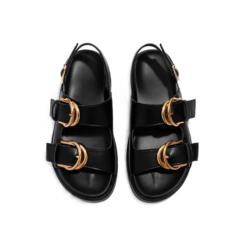 Women's Platform Gladiator Sandals Gold Buckle Roman Slides Platform Sandals Axl
