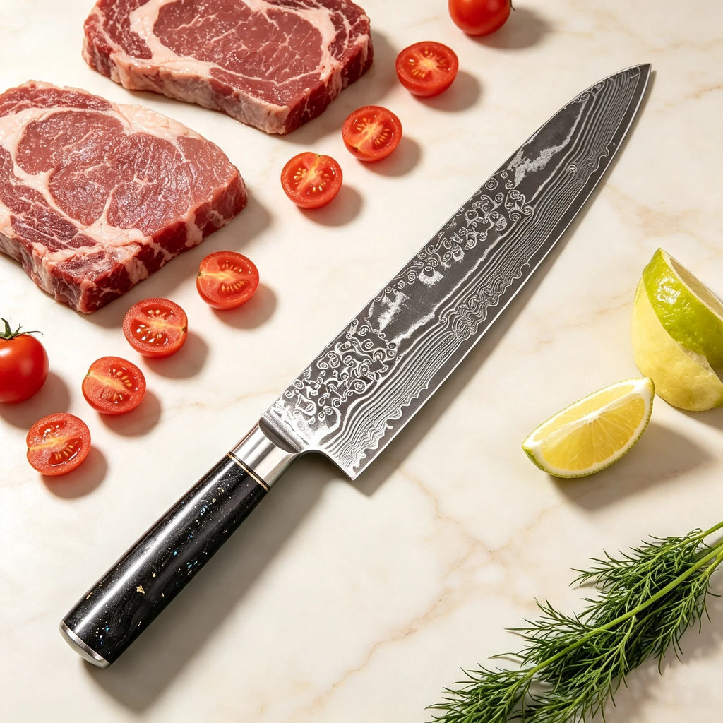 Damascus Steel 67-Layer Chef Knife – Sharp Kitchen Cleaver Damascus Chef Knife Axl