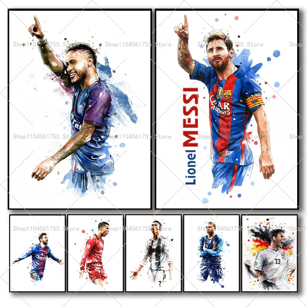 Watercolor Soccer Star Wall Poster – Self-Adhesive Art Sticker Wall Art Poster Axl