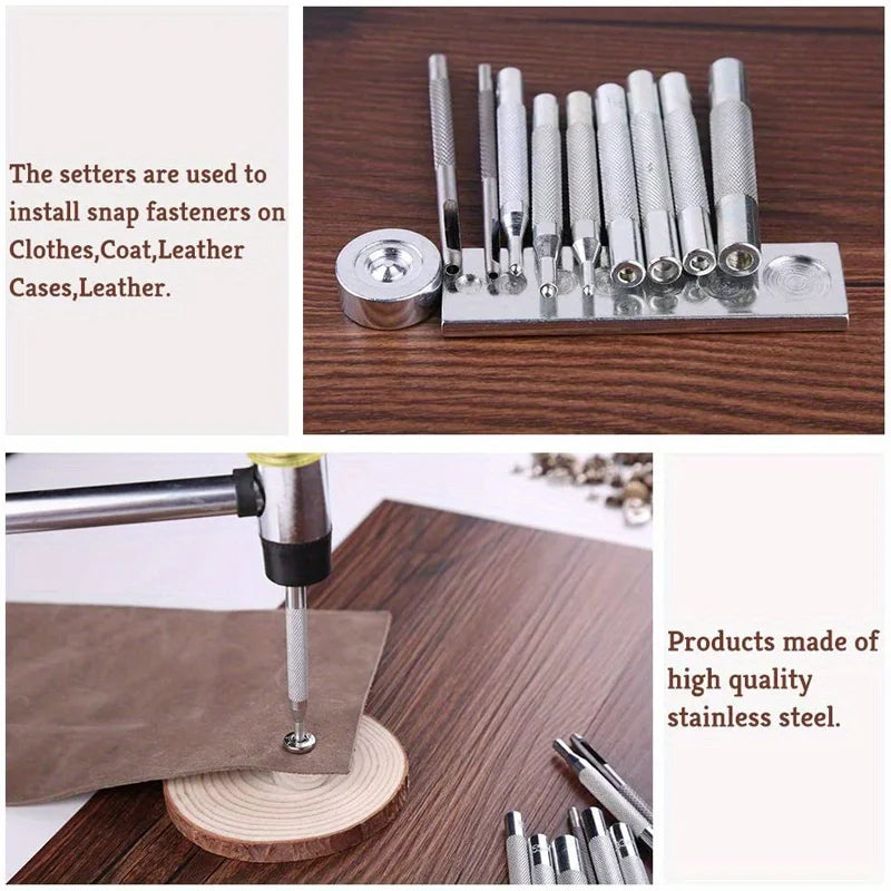 Leather Snap Fasteners Kit – Metal Button Press & Hammer 87pc Snap Fasteners Kit Axl