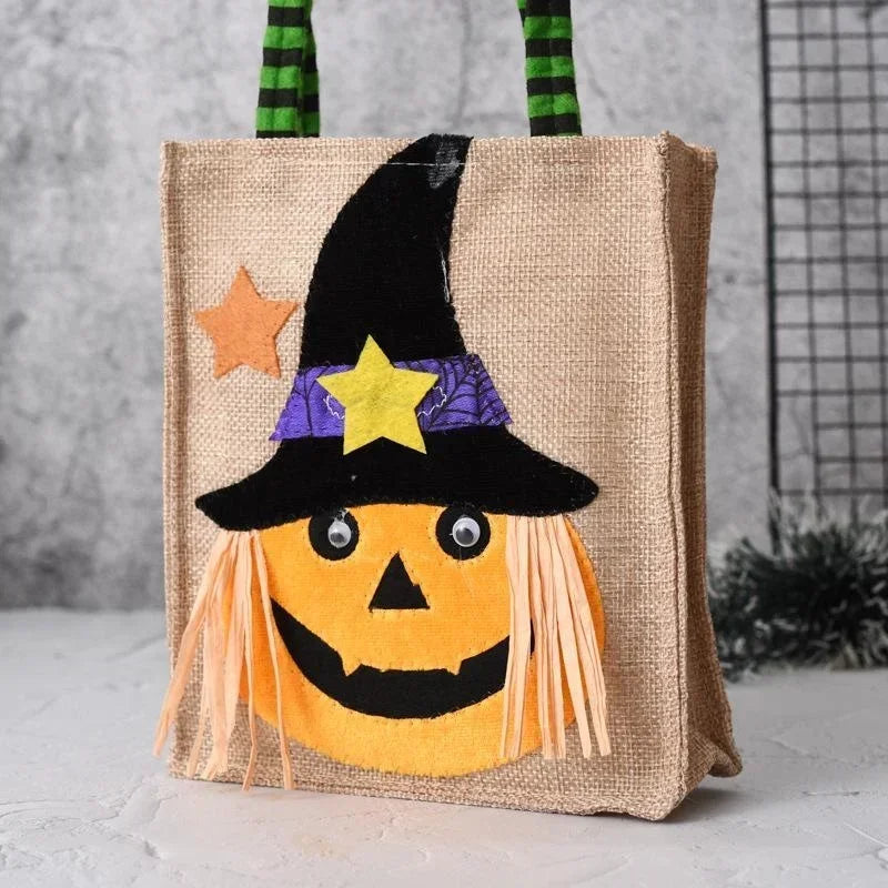 Halloween Candy Bag – Pumpkin Ghost Trick or Treat Linen Tote Halloween Candy Bag Axl