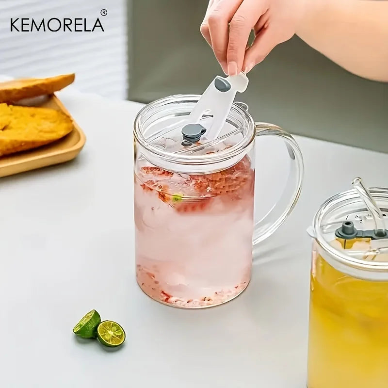 1000ml Glass Mug with Lid & Straw – Milk, Tea & Coffee Cup Glass Mug Axl