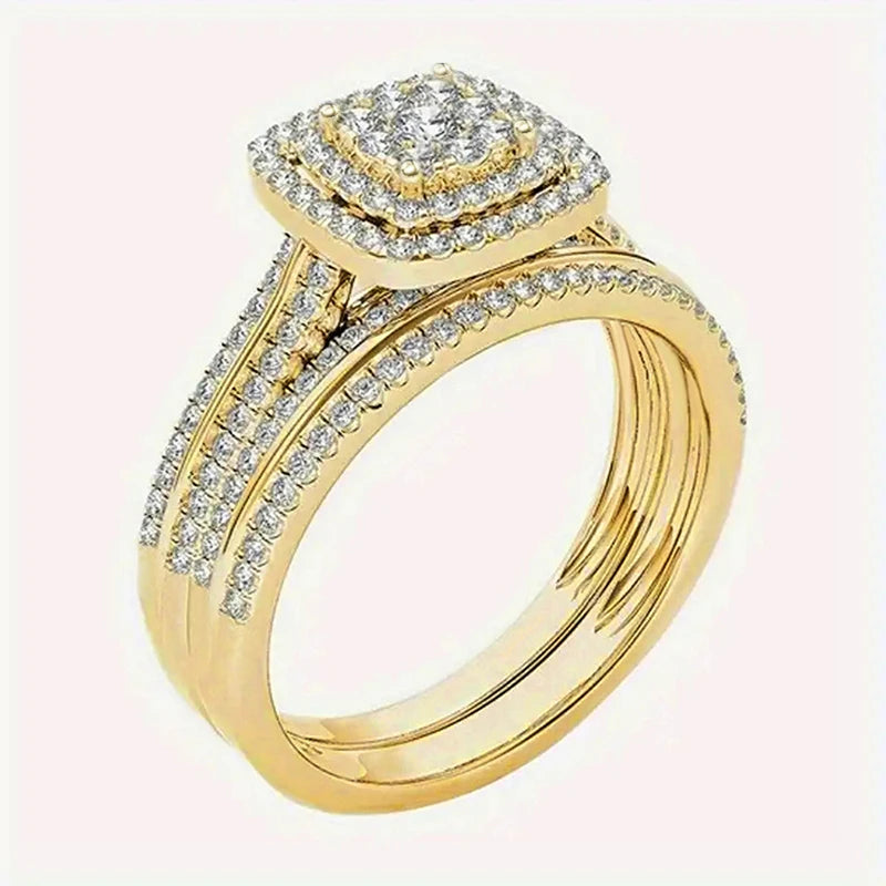Huitan 2-Pc Gold Bridal Ring Set – Cubic Zirconia Women Bridal Ring Set Axl