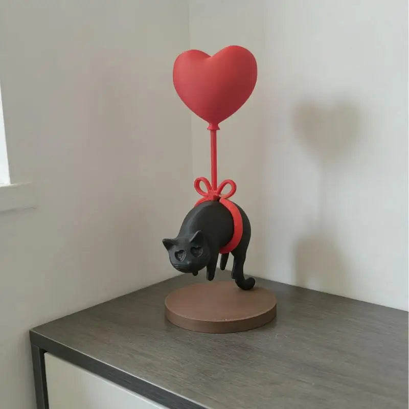 3D Printed Cat & Heart Balloon Ornament | Desk & Shelf Decor Decorative Figurine Axl