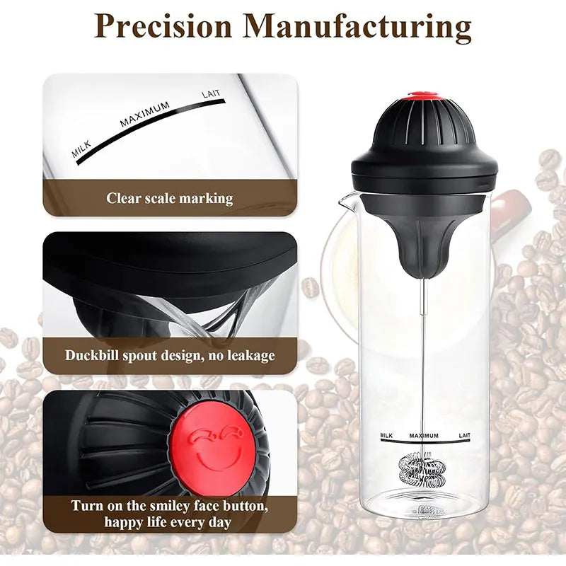 Handheld Electric Milk Frother & 500ml Glass Pitcher Set Milk Frother Set Axl