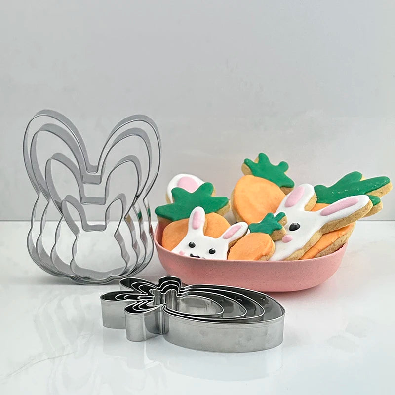 4-Piece Easter Bunny & Carrot Cookie Cutter Set – Stainless Steel Cookie Cutter Set Axl