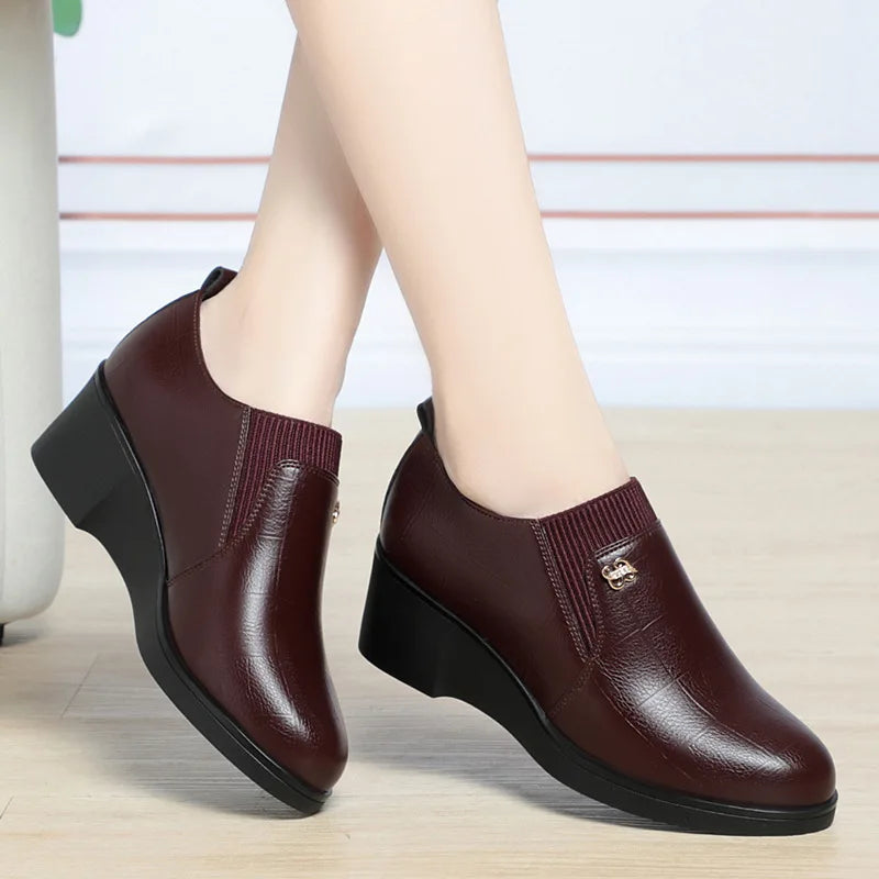 Women's Wedge Heel Slip-On Loafers – Soft Sole Casual Pumps Wedge Heel Loafers Axl