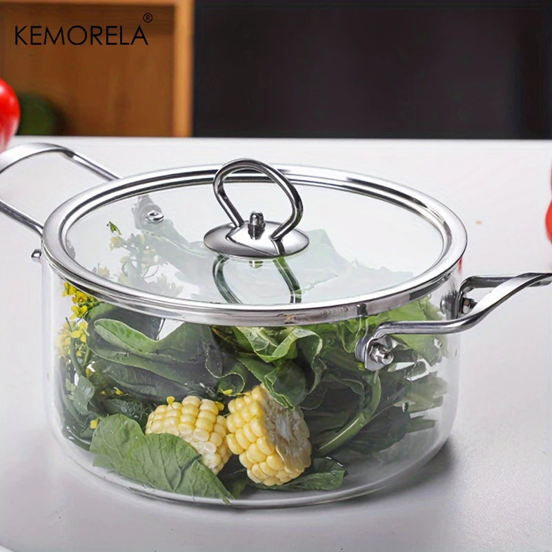 KEMORELA Borosilicate Glass Cooking Pot 2.5L/3.5L with Lid Glass Cooking Pot Axl