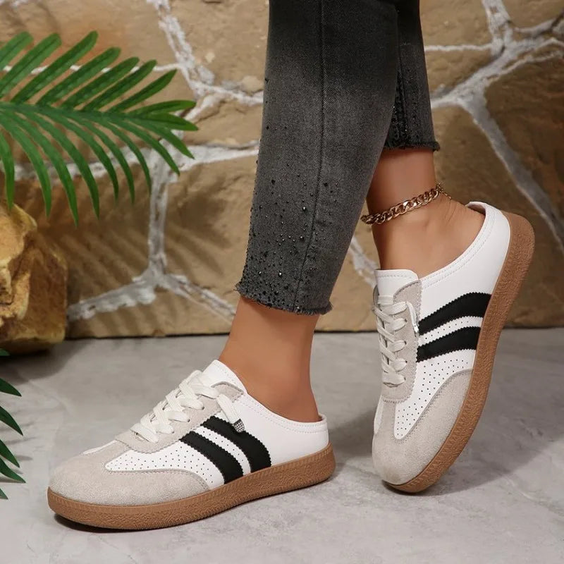 Women's Mule Sneakers – Lace-Up Breathable Flat Half Shoes Mule Sneakers Axl