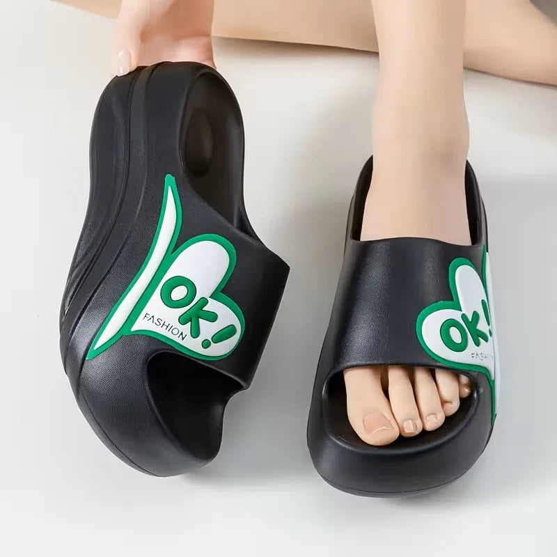 Women's 6CM Wedge EVA Platform Slippers – OK Print Slides Wedge Platform Slippers Axl Black 39-40