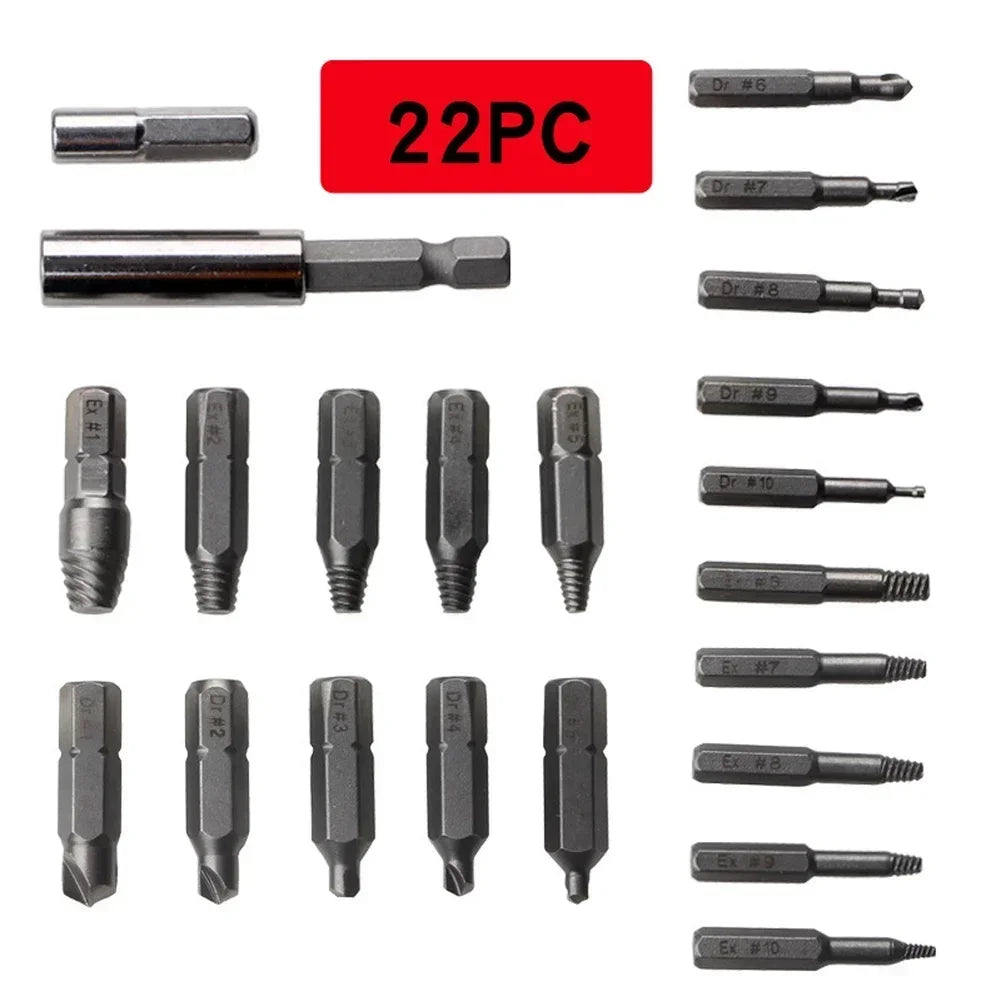 22-Pc Double-Head Broken Screw Extractor & Bolt Removal Kit Screw Extractor Kit Axl