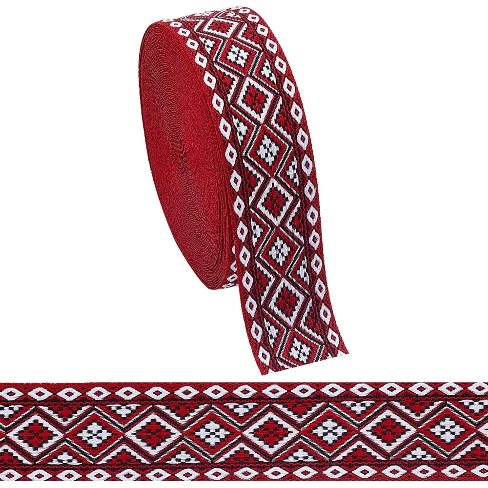 Ethnic Jacquard Ribbon Dark Red Floral 1-1/4" Wide – 10 Yards Jacquard Craft Ribbon Axl AECH04-18206