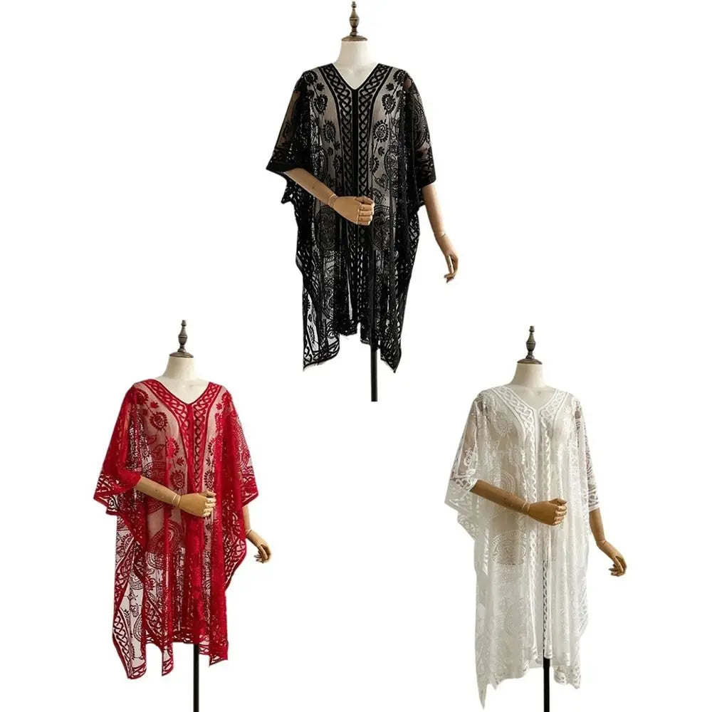 Lace Mesh Beach Cover Up – Bohemian Shawl Plus Size Women Swimsuit Cover Up Axl