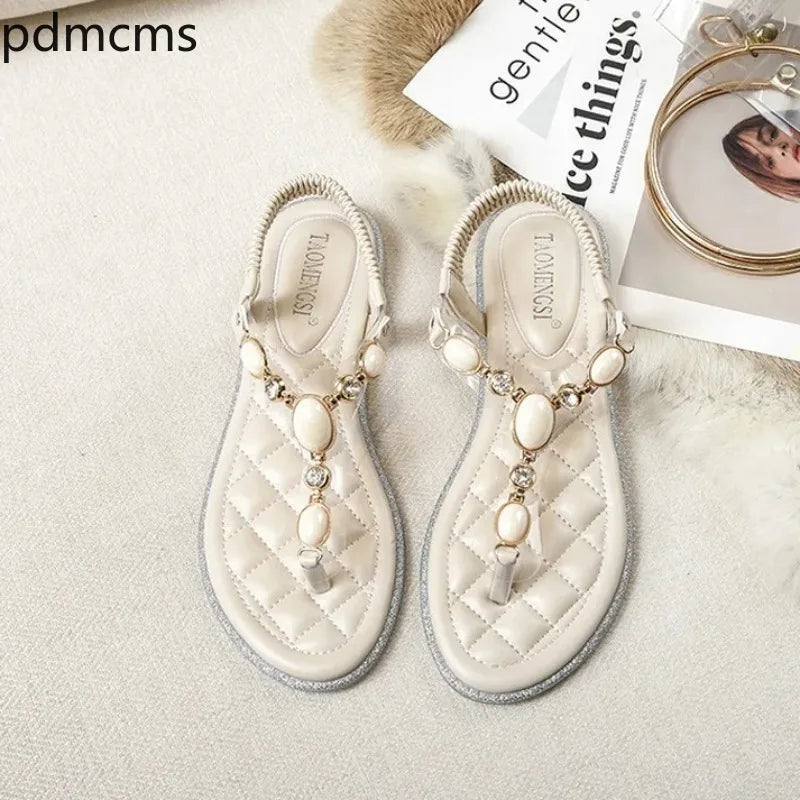 Women's Beaded Flat Sandals – Summer Beach & Casual Shoes Flat Sandals Axl