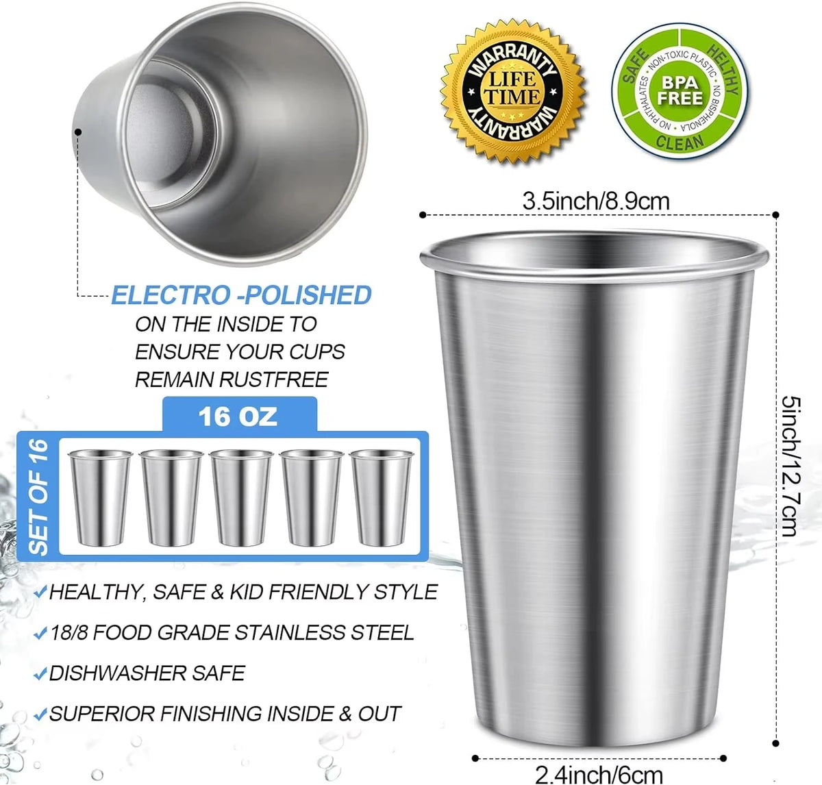 4-Pack Stainless Steel Pint Cups 500ml – Stackable Tumblers Metal Tumbler Set Axl