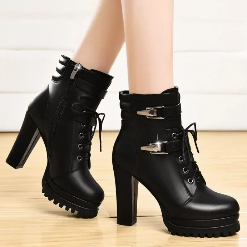 Women's Retro Chunky High Heel Ankle Boots | Elegant Winter Women's Ankle Boots Axl
