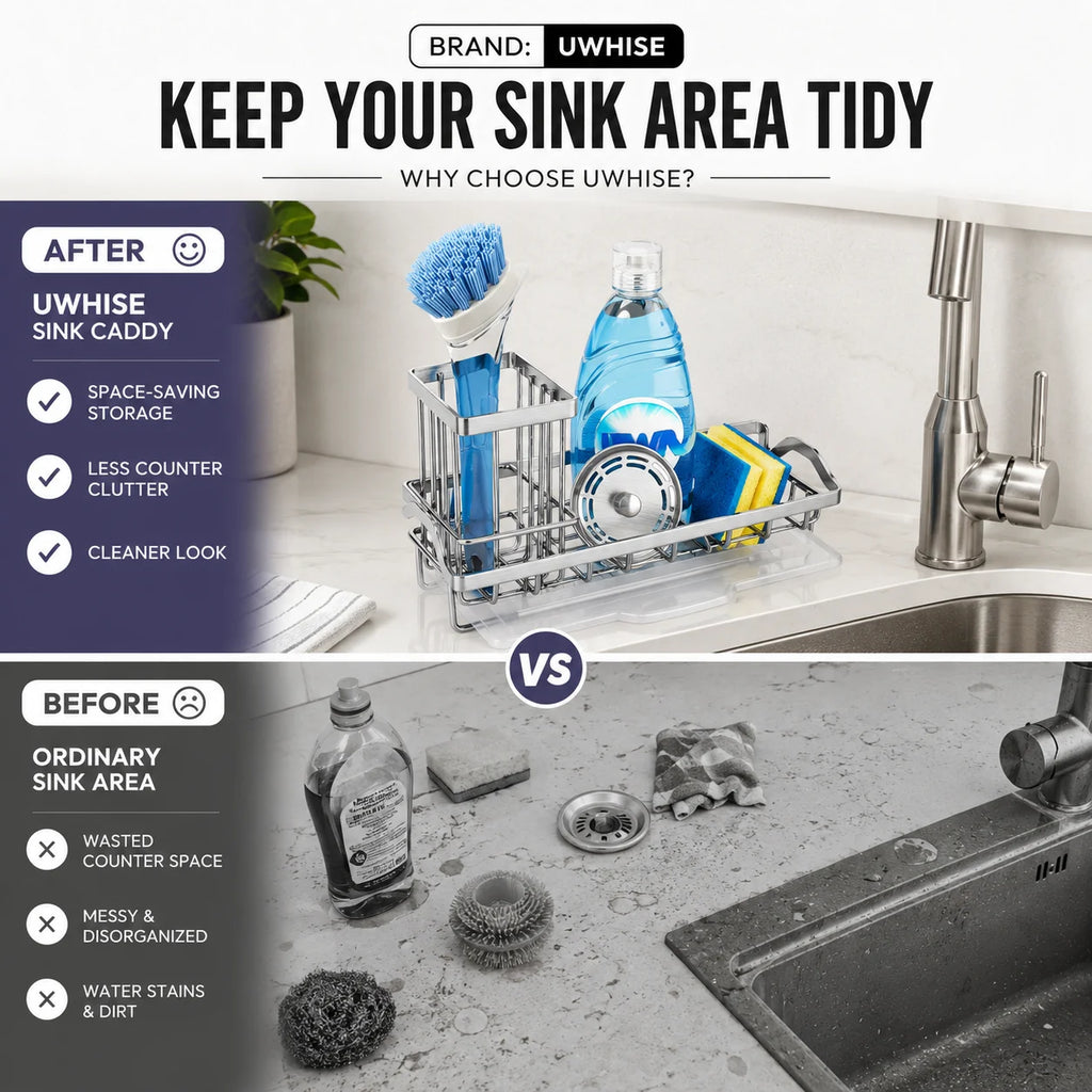 Stainless Steel Sink Caddy & Sponge Holder with Drain Tray Sink Caddy Organizer Axl