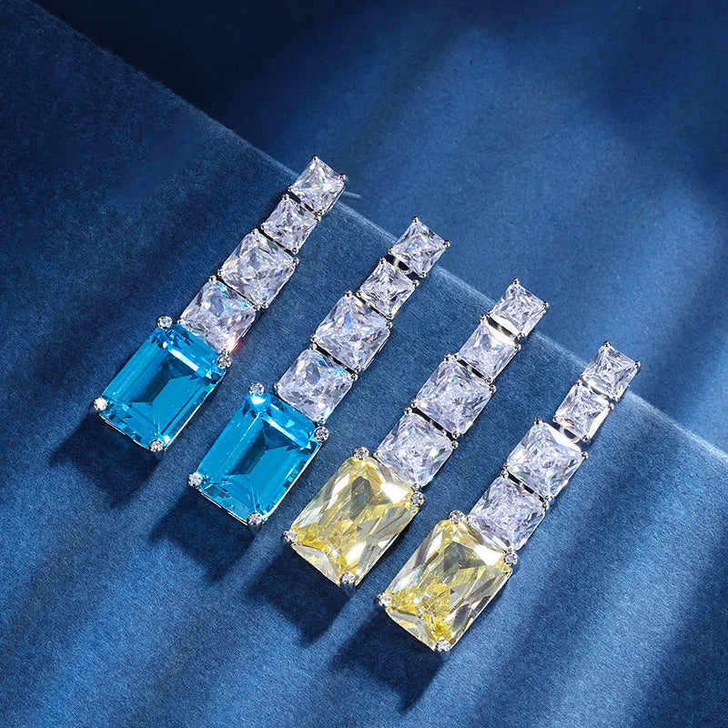 Huitan Drop Earrings – Yellow & Green Cubic Zirconia Women's Jewelry Drop Earrings Axl
