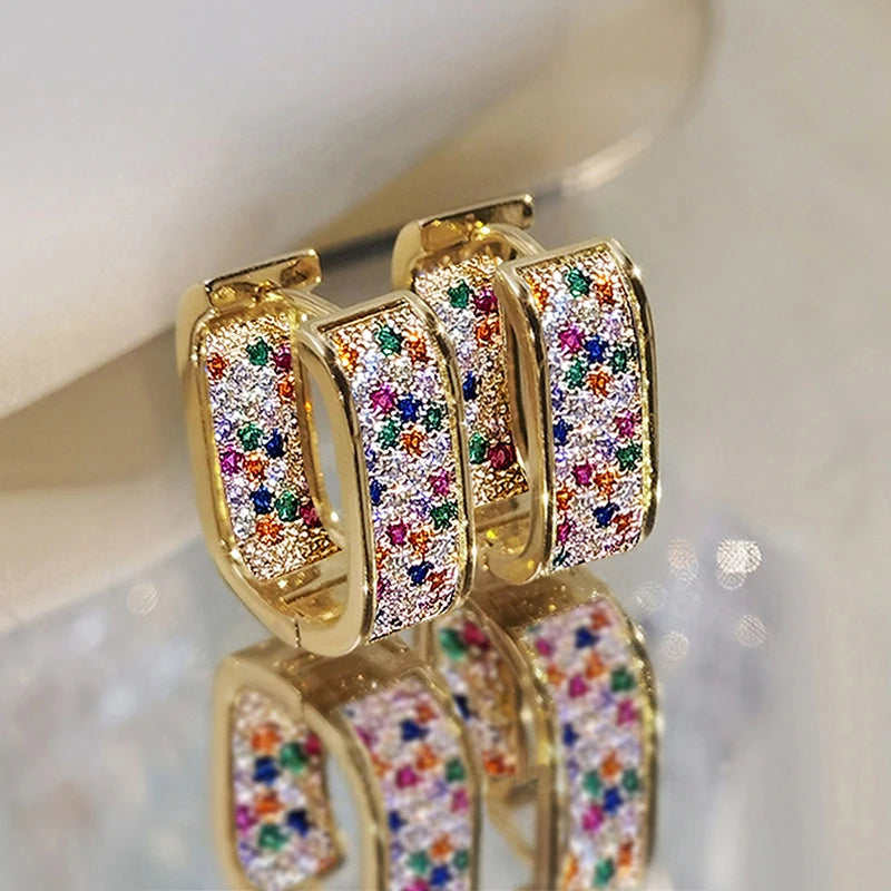 Huitan Women's Colorful CZ Hoop Earrings | Sparkling Fashion Jewelry Hoop Earrings Axl E5323