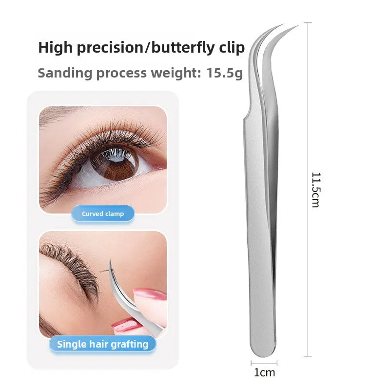 Silver Eyelash Extension Tweezers – Dolphin & Feather Precision Set Eyelash Tweezers Set Axl Sand Blasting-Butter