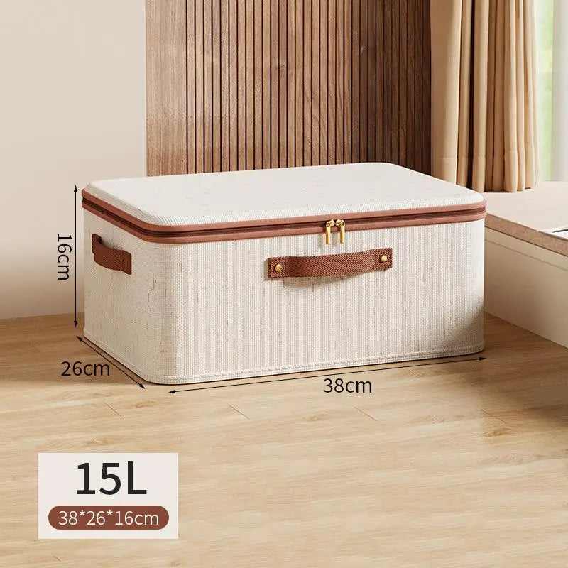 Foldable Linen Clothes Storage Box – Zippered Wardrobe Organizer Clothes Storage Box Axl M