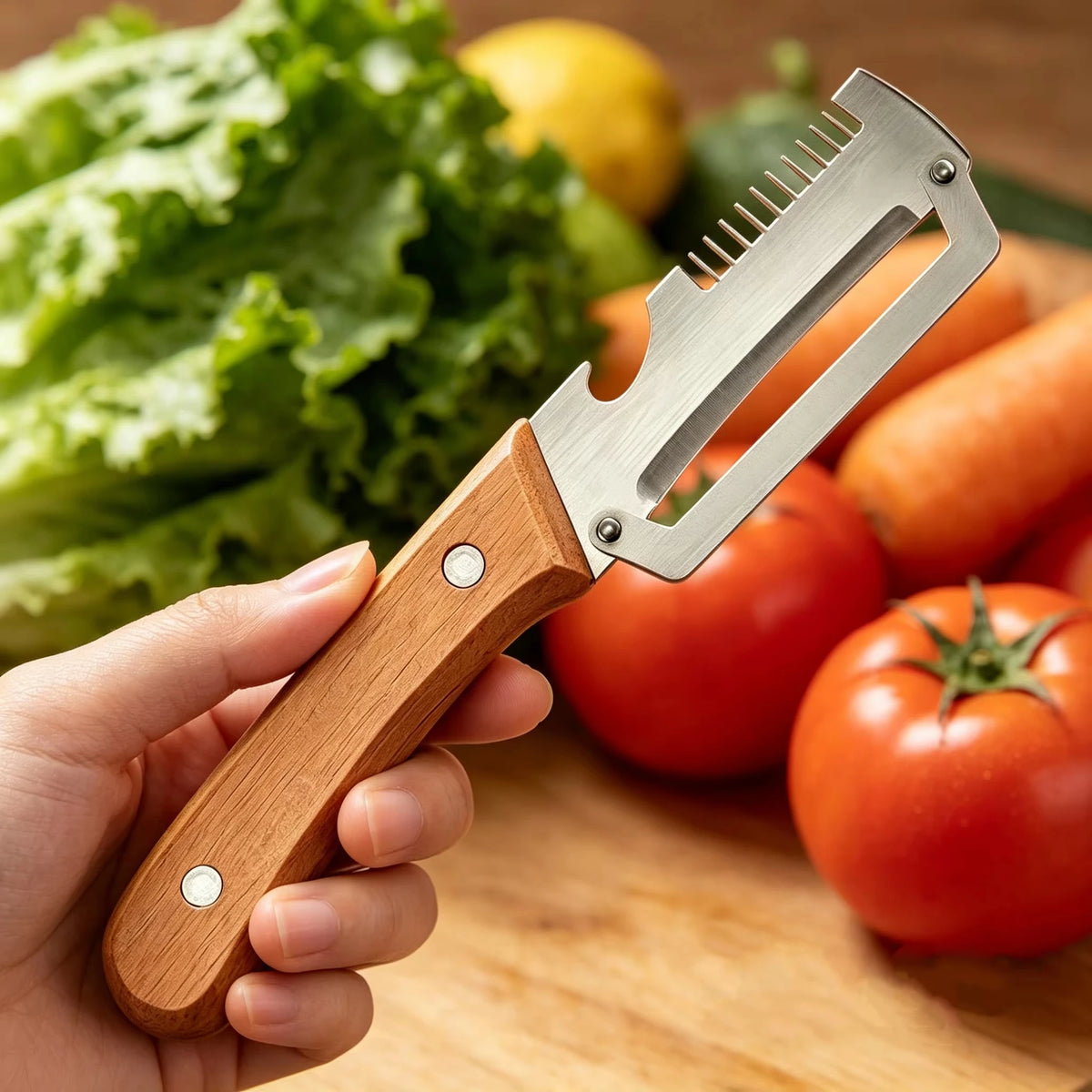 3-in-1 Multifunctional Kitchen Peeler – Oak Handle Knife Vegetable Peeler Knife Axl
