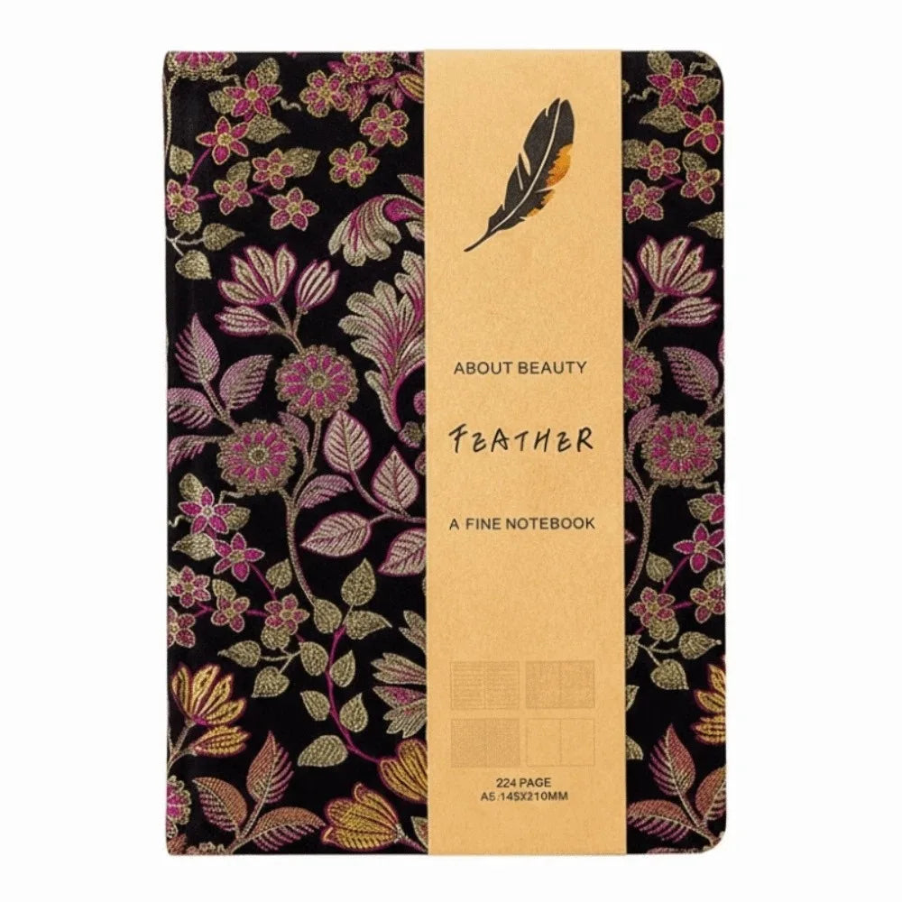 Embroidered Flower PU Leather Journal A5 Weekly Agenda Notepad Embroidered Leather Journal Axl Purple