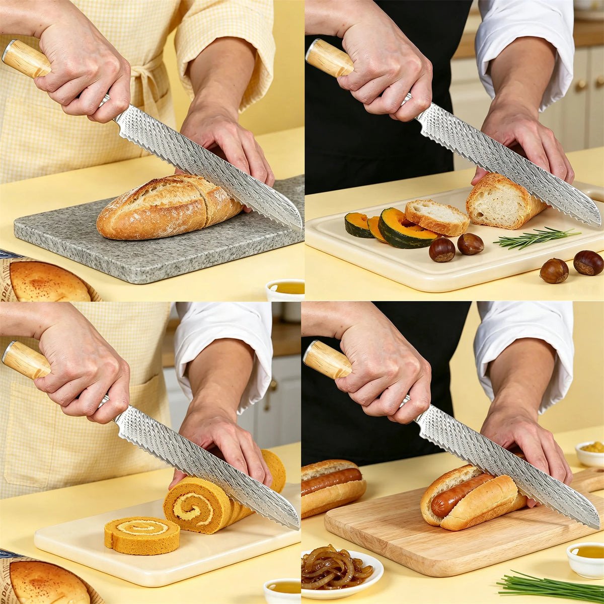 Damascus Steel Serrated Bread Knife – Sharp 19cm Slicing Knife Serrated Bread Knife Axl