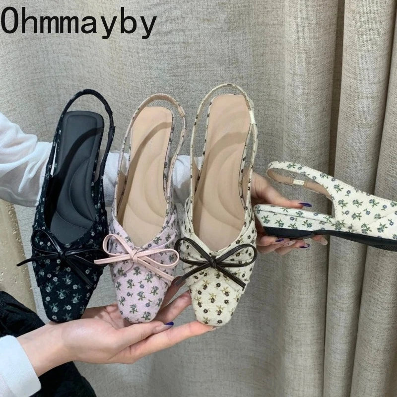 Women's Polka Dot Bow Slingback Mule Sandals – Low Heel Slingback Mule Sandals Axl