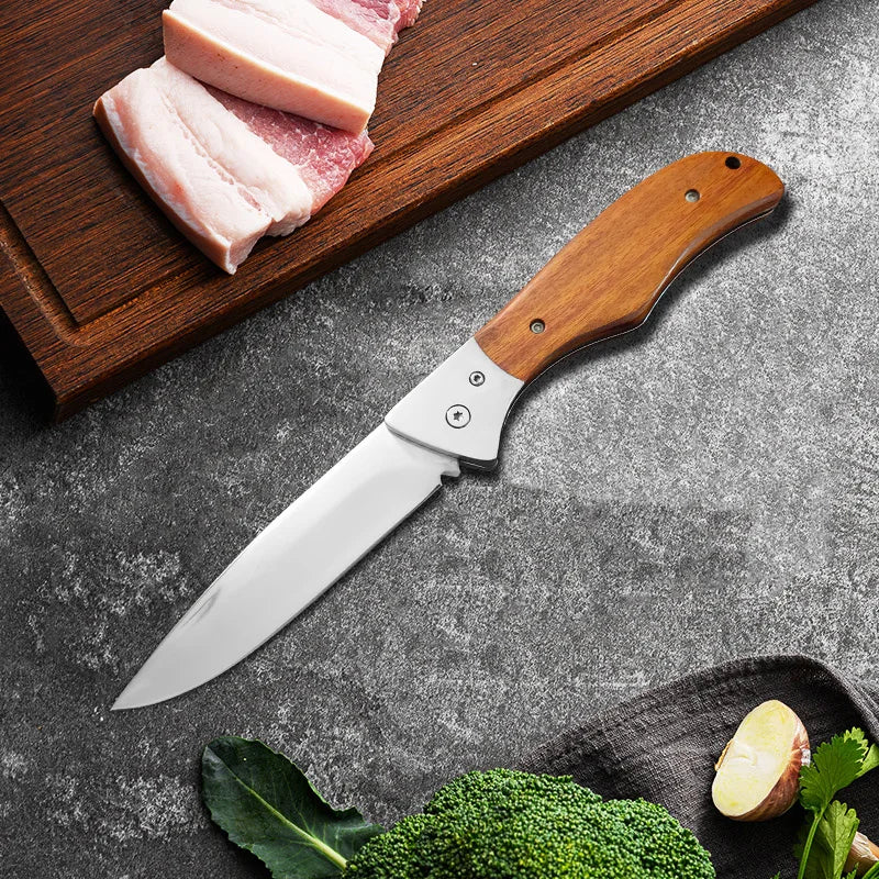 InLeung Folding Boning Knife – Stainless Steel & Wood Handle Folding Kitchen Knife Axl