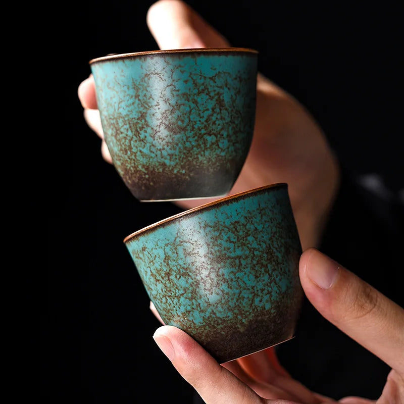 Japanese Crackle Glaze Ceramic Kung Fu Teacup – Vintage Green Ceramic Teacup Axl