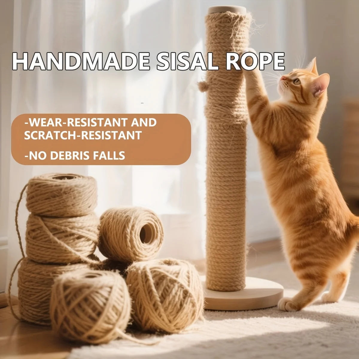 Sisal Jute Rope Cat Scratching Post Replacement – Extra Long Cat Scratching Rope Axl