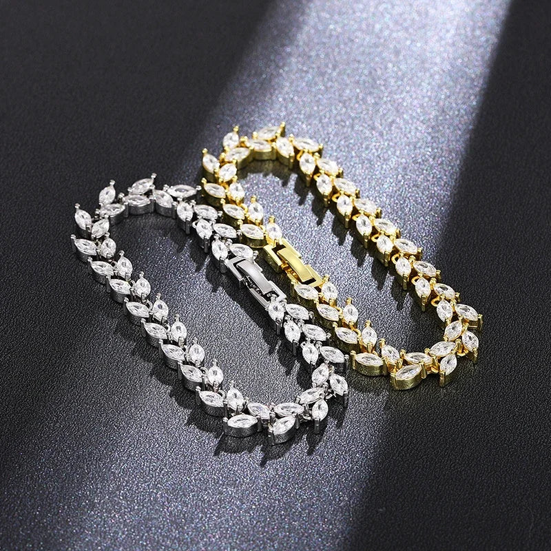 Huitan Marquise CZ Chain Bracelet – Gold & Silver for Women CZ Chain Bracelet Axl
